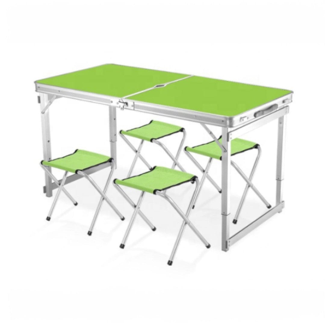 Pirs Зелений Стіл туристичний складний посилений з 4 стільцями 120×60 см — синій / зелений