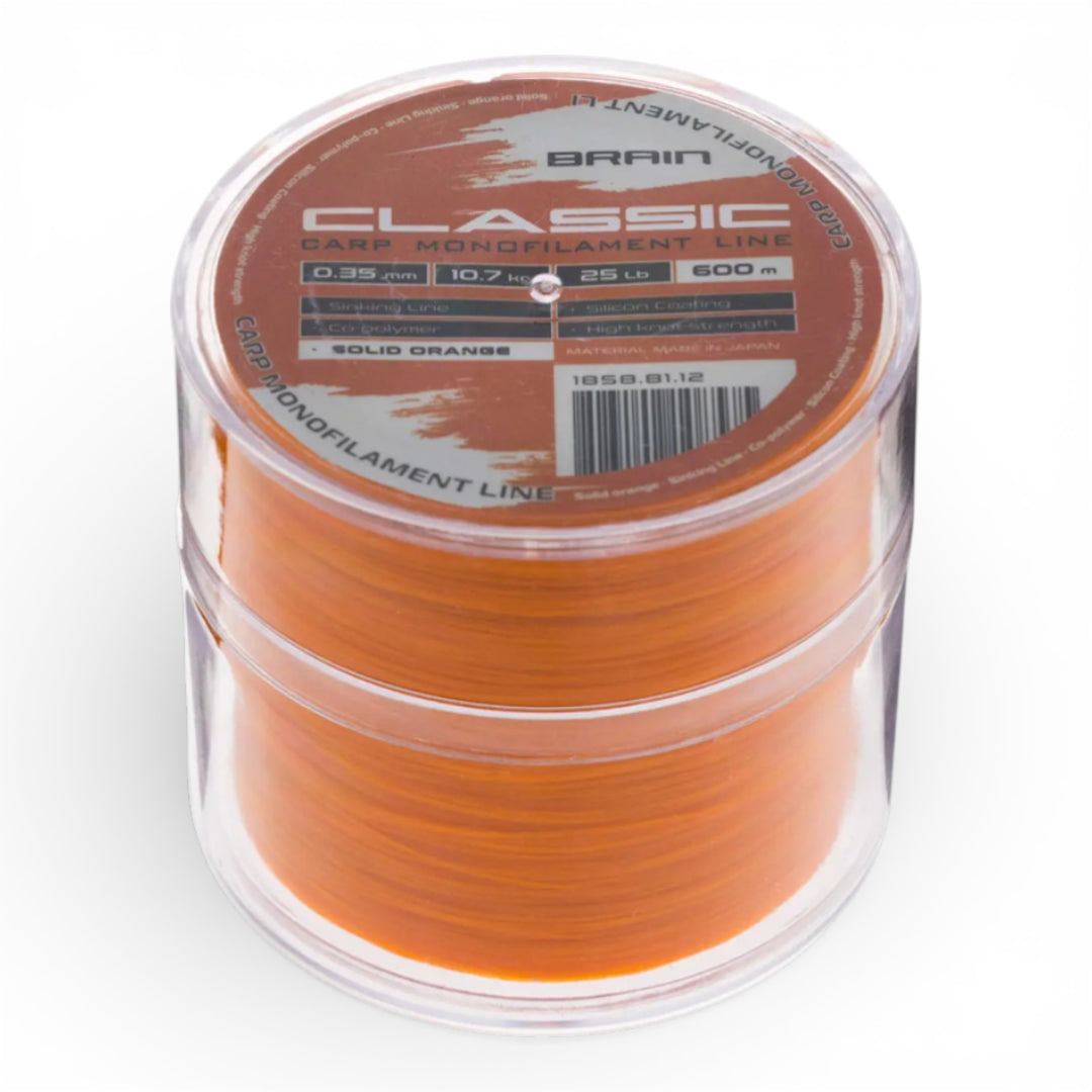 Волосінь Brain Classic Carp Line 600 м (Solid Orange) | 0.25/0.28/0.30/0.35 мм, 15–25lb