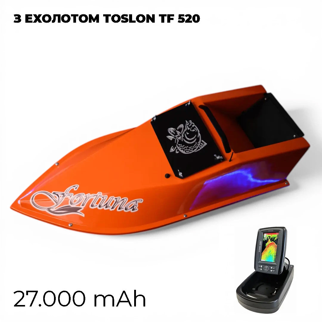 Кораблик Фортуна — бункер 3 л, дальність 600 м | Помаранчевий, 27 000 mAh, базова комплектація