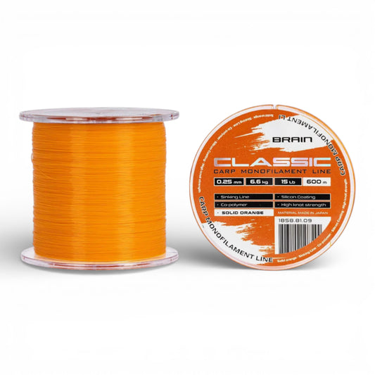 Волосінь Brain Classic Carp Line 600 м (Solid Orange) | 0.25/0.28/0.30/0.35 мм, 15–25lb
